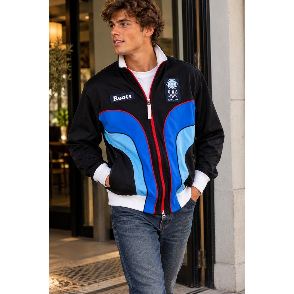 Vintage 2006 Roots Team USA Torino Olympics Track Jacket Y2K Made Canada S